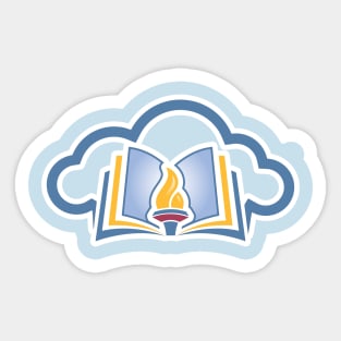 Online Education Sticker logo concept. Torch and cloud icon. Publisher and creator sticker logo template. Sticker